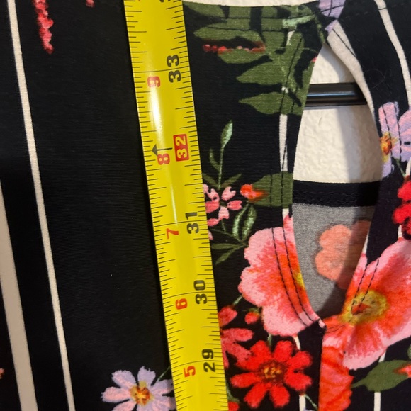 Floral Striped Midi Dress - Black with Red and Pink Flowers - Picture 6 of 6